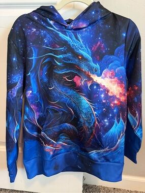Dragon Galaxy Print Crewneck Sweater - Blue